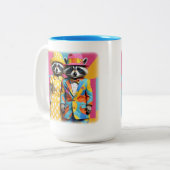 1960カラフル年アライグマモダン ツートーンマグカップ (正面左)