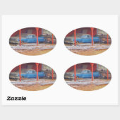 1960ブルーサダンドデビルアンティーク車 楕円形シール (シート)