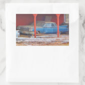 1960ブルーサダンドデビルアンティーク車 長方形シール (バッグ)