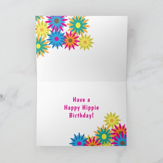 1960年おもしろい代フラワーパワーハッピーヒッピー誕生日 カード (内部)