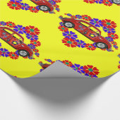 1960年のテーマ花と車 ラッピングペーパー (角)