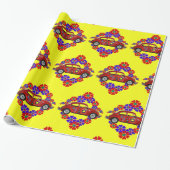 1960年のテーマ花と車 ラッピングペーパー (アンロールド)