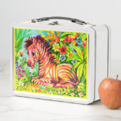 1960年代のカラフル・ゼブラ印刷 メタルランチボックス (インサイチュ)