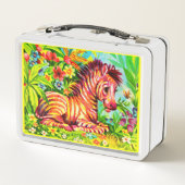 1960年代のカラフル・ゼブラ印刷 メタルランチボックス (裏面)