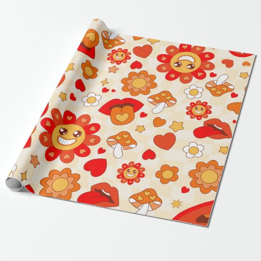 1960年代のグルーヴポップ・アートのアールバレンタインのキノコ舌 ラッピングペーパー (アンロールド)