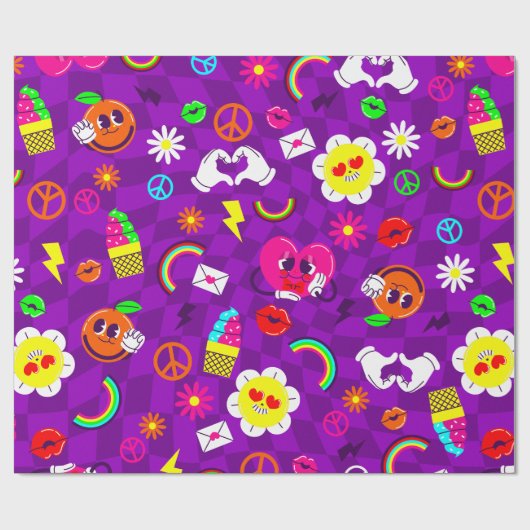 1960年代のバレンタインの平和のサインは溝深い虹の紫 ラッピングペーパー (フラット)