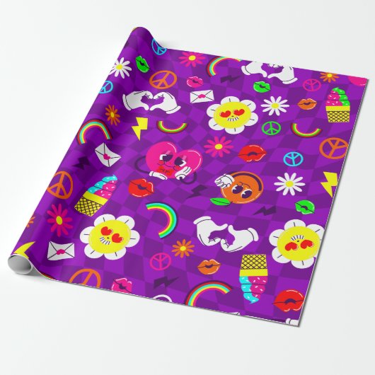 1960年代のバレンタインの平和のサインは溝深い虹の紫 ラッピングペーパー (アンロールド)