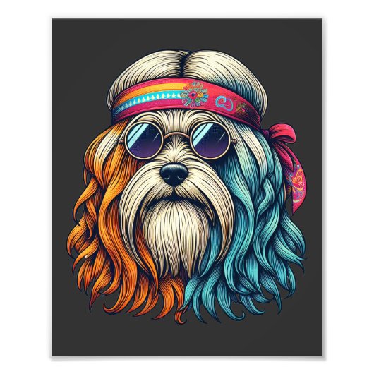 1960年代のヒッピー犬の頭のおもしろい動物アート フォトプリント            (正面)
