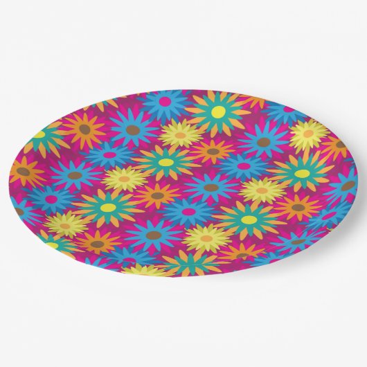 1960年代のフラワーパワーカラフルフローラパタモダンーン ペーパープレート (アングル)