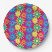 1960年代のフラワーパワーカラフルフローラパタモダンーン ペーパープレート (正面)