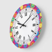 1960年代のフラワーパワーカラフルフローラパタモダンーン ラージ壁時計 (傾斜)