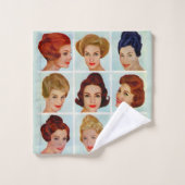 1960年代のヘアスタイルグリッド バスタオルセット (ウォッシュタオル)