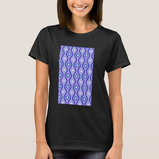 1960年代のレトロ波とサークルパターンシェードBLU Tシャツ (正面)