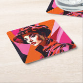 1960年代の女性抽象芸術アート衣料品コースターセット スクエアペーパーコースター (アングル)