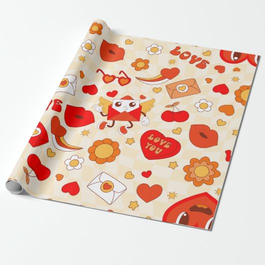 1960年代の溝深いアポップ・アートのートバレンタイン愛の手紙 ラッピングペーパー (アンロールド)