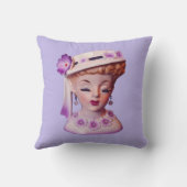 1960年代の美しい女性の頭の花瓶紫の花 クッション (裏面)