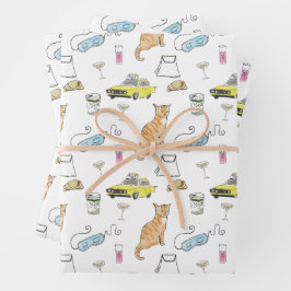 1960年代の豪華なティアラとカクテルパーティーのイメージをインスパイアした、レトロなミッドセンチュ ラッピングペーパーシート