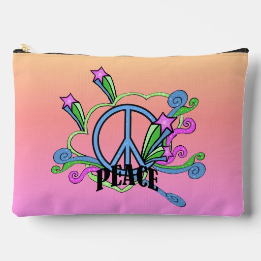 1960年代クール平和サインが三色の星をスクロール アクセサリーポーチ (正面)