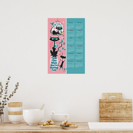 1960年代スタイルの猫カレンダーポスター ポスター (キッチン)
