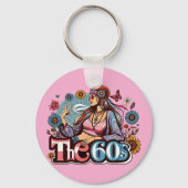 1960年代ヒッピー女の子のヒック平和サイン指アート キーホルダー (裏面)