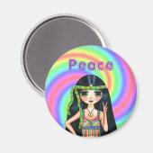 1960年代ピースサインヒッパイガールとヘッドバンド マグネット (正面/裏面)