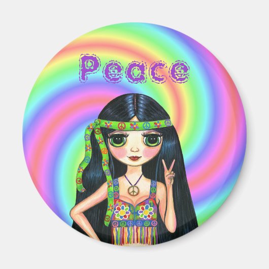1960年代ピースサインヒッパイガールとヘッドバンド マグネット (正面)
