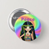 1960年代ピースサインヒッパイガールとヘッドバンド 缶バッジ (正面&裏面)