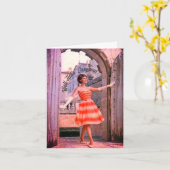 1960年代ファッショナブル女性誕生日カード カード (黄色い花)