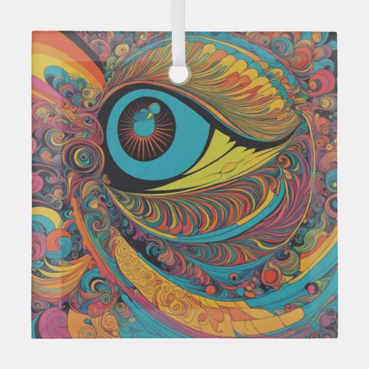 1960年代ホラーサイケデリックバクイのアートパターン ガラスオーナメント (正面)