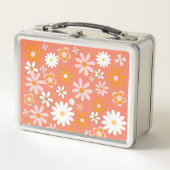 1960年代レトロオレンジフラワーメタルランチボックス メタルランチボックス (正面)