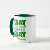1960年代レトロGroovyグリーンメリークリスマスボホ名 マグカップ (正面左)
