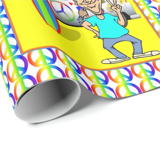 1960年代1970年代のレトロヒッピー・ヴァン・ピースサーフボード ラッピングペーパー (ロールコーナー)