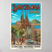 1960年代 バルセロナ スペイン 旅行ポスター ポスター (正面)