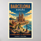 1960年代 バルセロナ スペイン 旅行ポスター ポスター (正面)