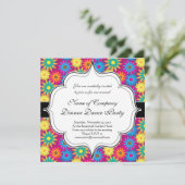 1960年代 フラワーパワー カラフルな花のモダンなパターン 招待状 (スタンド正面)