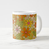 1960年代、1970年代のグリーン&オレンジレトロフローラ ジャンボコーヒーマグカップ (正面右)