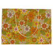 1960年代、1970年代のグリーン&オレンジレトロフローラ ラージペーパーバッグ (裏面)