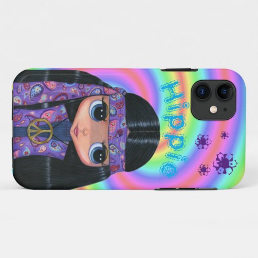 1960年代、1970年代の紫のペイズリーヒッピー・シック大きな目 Case-Mate iPhoneケース (裏面(横))