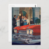 1960年頃の赤キャデラックグリル ポストカード (正面/裏面)