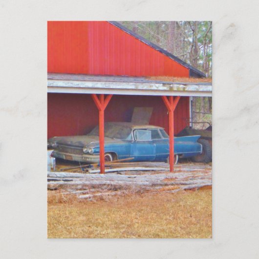 1960青いSADAND DEVILLEのクラシックカー ポストカード (正面)