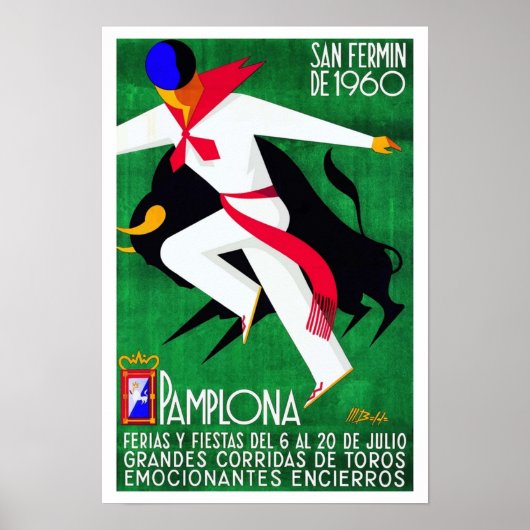 1960 Pamplona Spain Running of the Bulls ポスター (正面)
