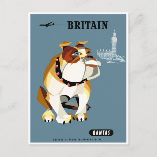 1960 Qantas Britain Bulldog Travel Poster ポストカード (正面)
