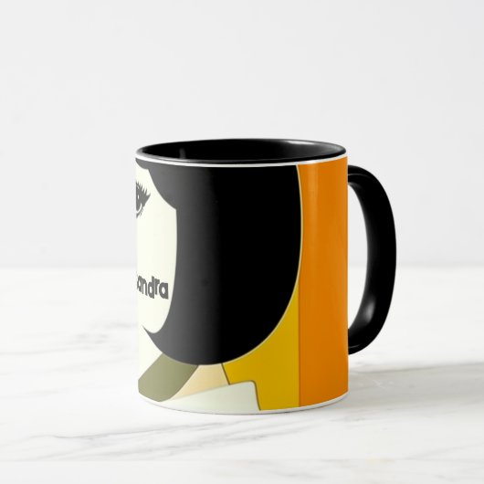 1960sスタイル女の子と黒ボブ、編集可能な名前 マグカップ (正面右)