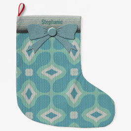 1960sセータモダンーパターン – ミュートされたアクアパーソナライズド ラージクリスマスストッキング