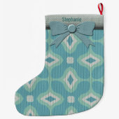 1960sセータモダンーパターン – ミュートされたアクアパーソナライズド ラージクリスマスストッキング (裏面)