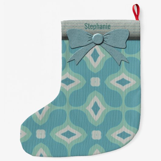1960sセータモダンーパターン – ミュートされたアクアパーソナライズド ラージクリスマスストッキング (裏面)