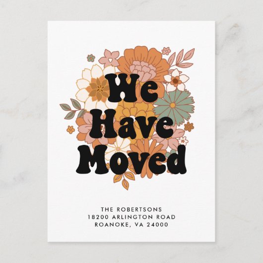 1960sヒッピー花パワーレトロ新しいアドレス 案内ポストカード (正面)