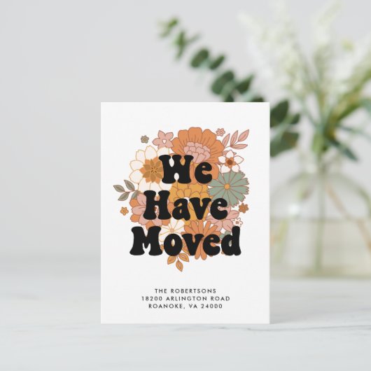 1960sヒッピー花パワーレトロ新しいアドレス 案内ポストカード (スタンド正面)