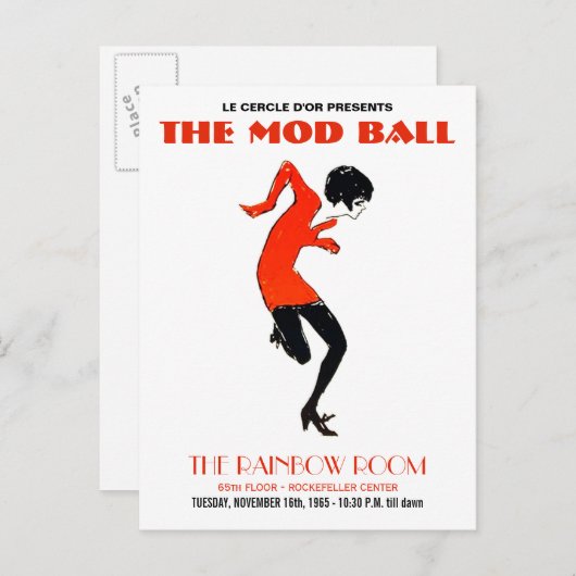 1960sモダンダンスパーティーヴィンテージ招待状はがき インビテーションポストカード (正面/裏面)