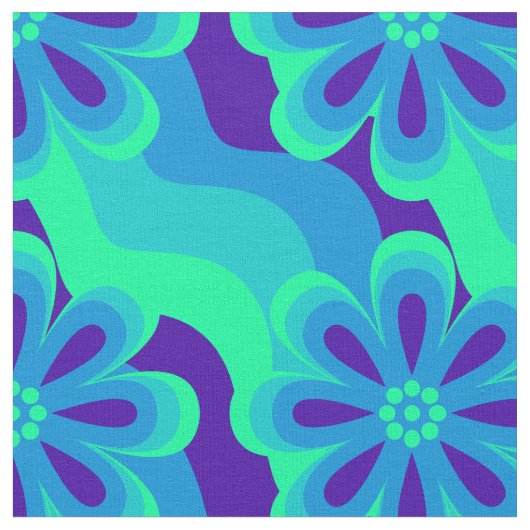 1960s 1970sスタイルの花と波の模様の織物 ファブリック (クローズアップ)